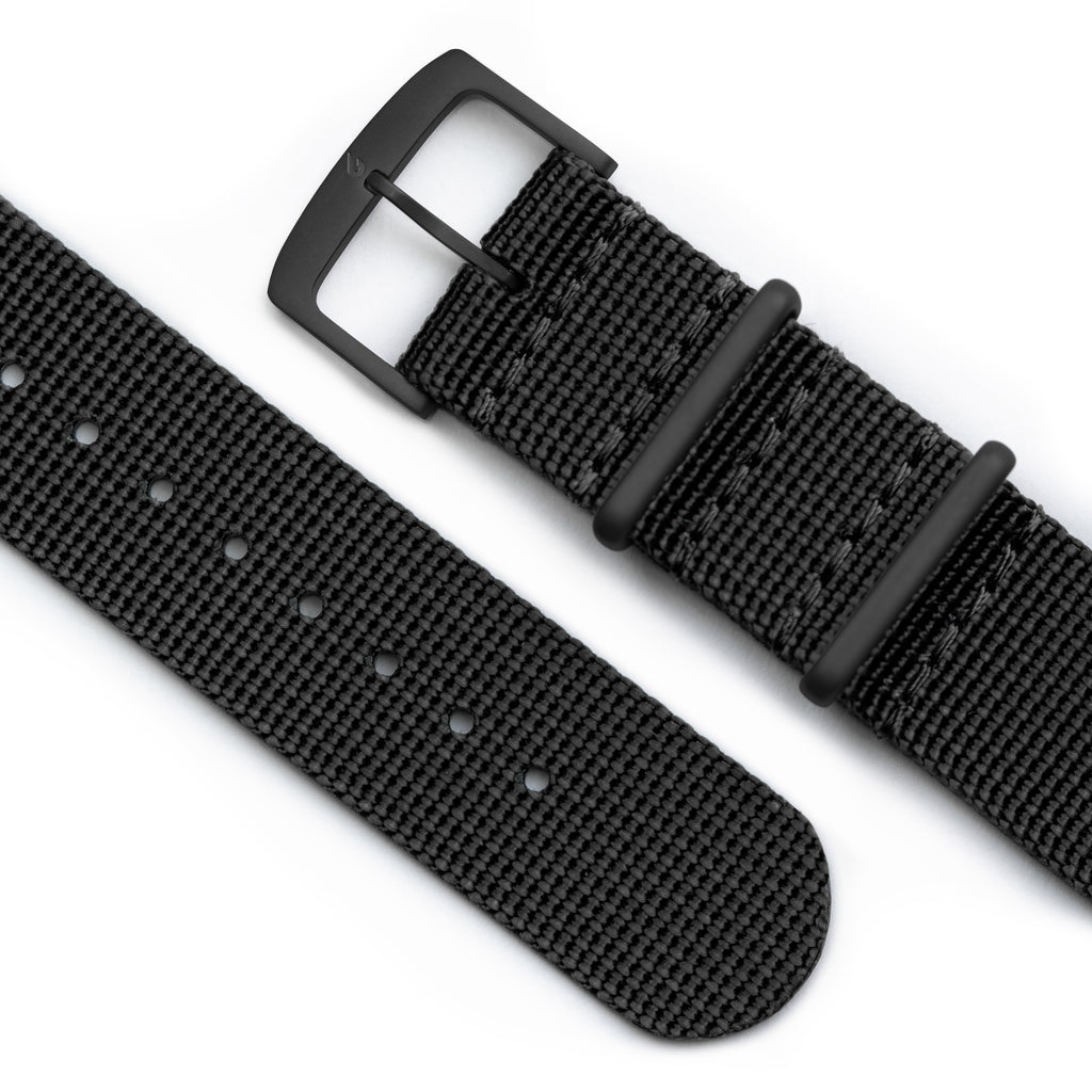 20mm or 22mm Black Canvas Watch Band PVD Black Roller Deployant